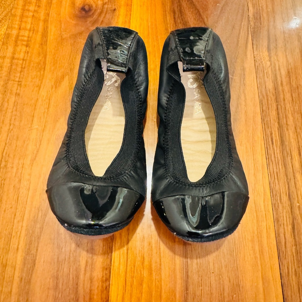 Yosi Samra Miss Samara Ballet Flat in Black with Black Patent Toe
